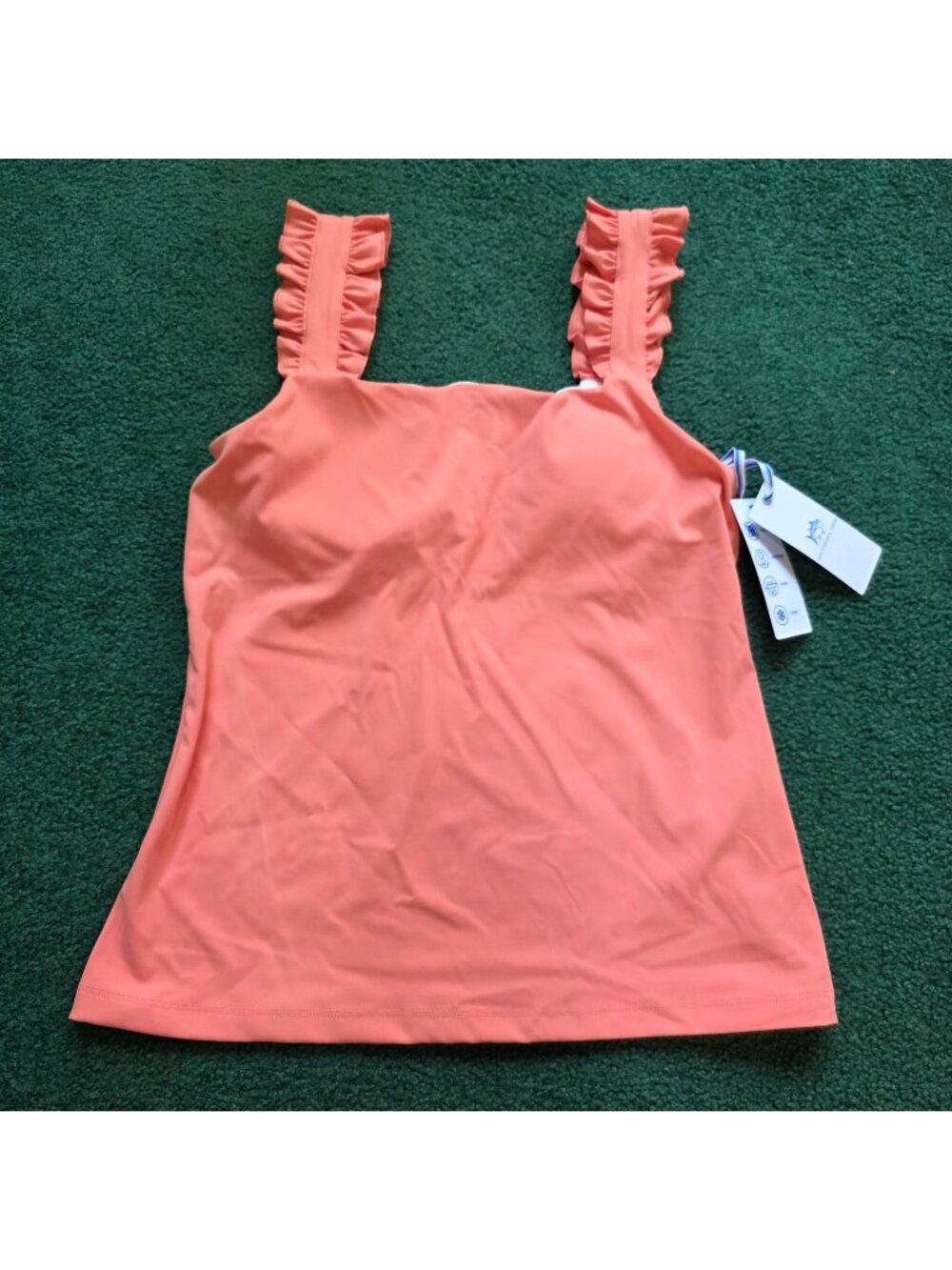 Southern Tide Women Active Tank Top Sz XS Coch Shell Ruffle Strap Stretch NWT